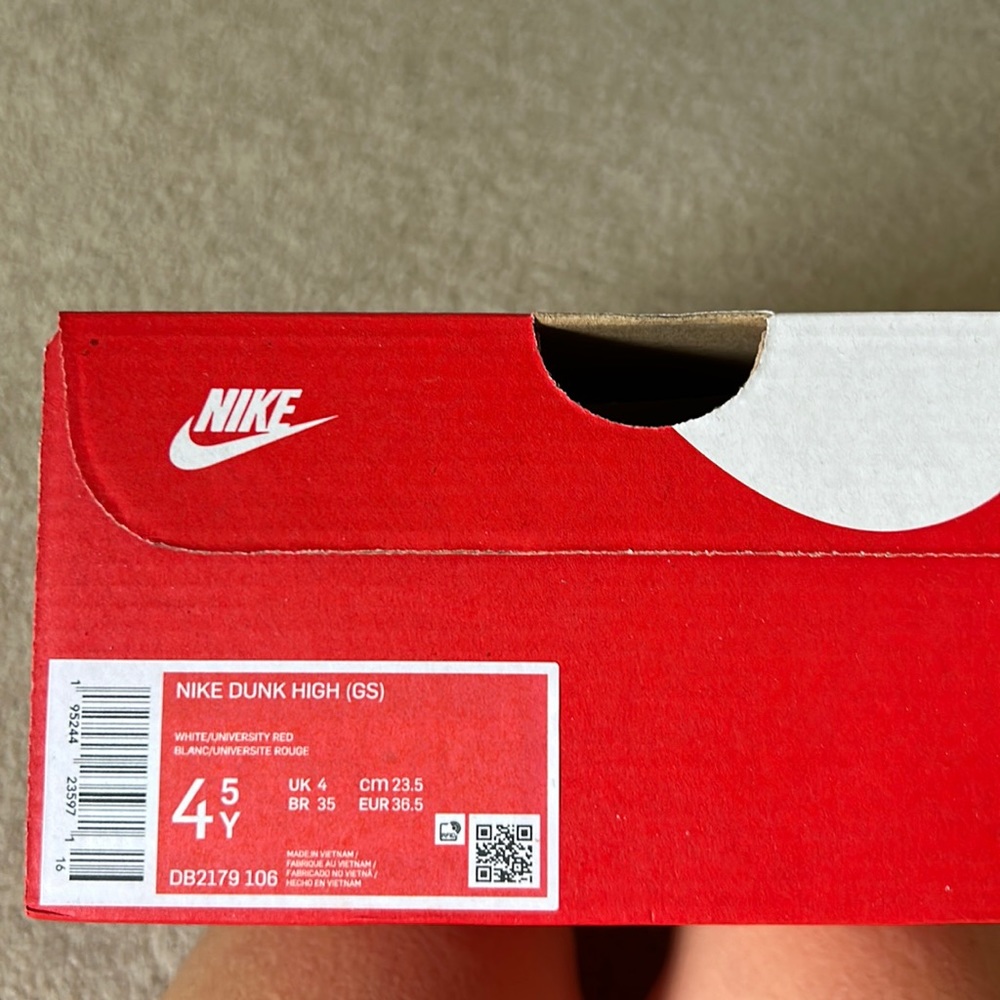 Nike Dunk High White / University Red Size 4.5 Y = 6 W - Picture 4 of 5